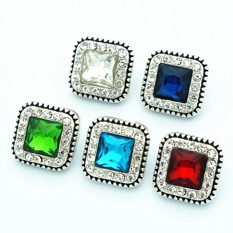 

Fashion beauty Rhinestone square 18MM metal snap buttons fit DIY 18mm snap jewelry wholesale KZ3250