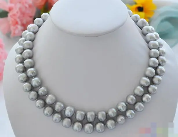 FREE SHIPPING>>>@@ > 3790 2row round gray freshwater pearl necklace