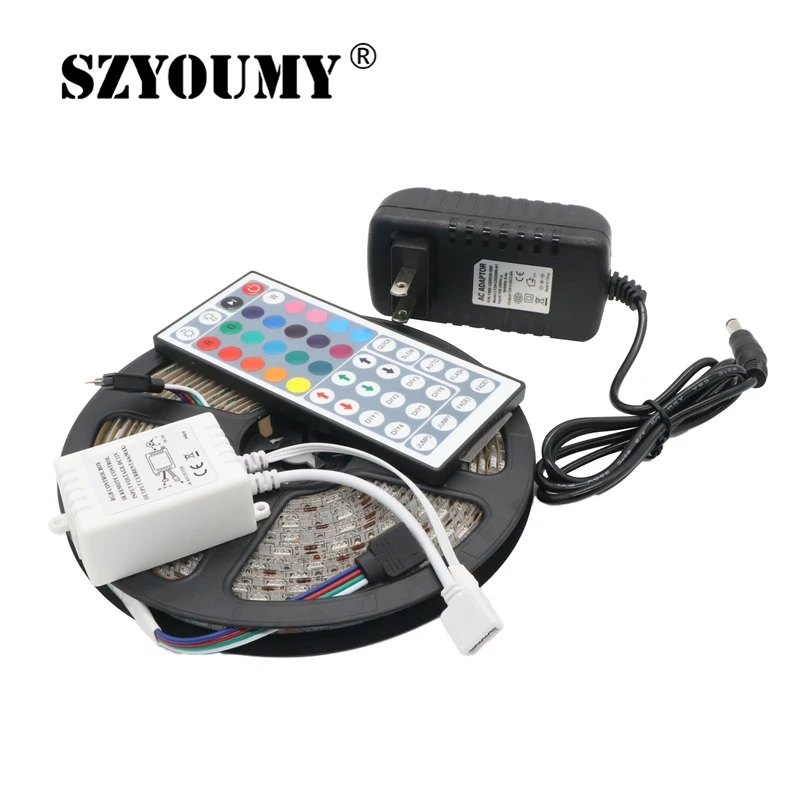 buy SZYOUMY SMD 5050 LED Strip 5M 300 Leds RGB 60LED M Lamps DC12V Waterproof Flexible Light + 44 Key IR Remoter + 3A Power Supply