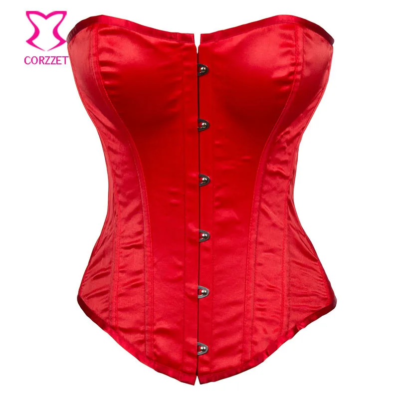 

Burlesque Red Satin Corset Top Front Buckle Closure Overbust Corselet Gothic Sexy Lingerie Bustier Korsett For Women Espartilho