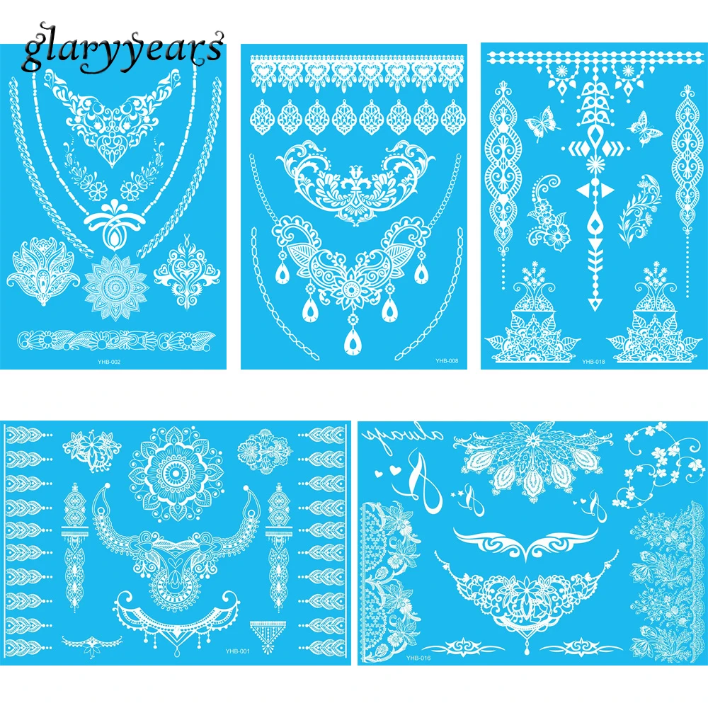 

5 Sheets Temporary Waterproof Tattoo Sticker White Flower Lace Choker Necklace Jewelry Decal Paste Tattoo Paper for Women Makeup