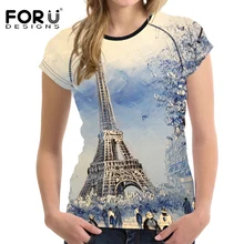 FORUDESIGNS/спортивная одежда для йоги T Обтягивающая майка спортивные майки для бега женские топы Эйфелева башня одежда с принтом Harajuku короткий рукав Футболка