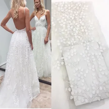 

5 Yards Embroidered 3D Leaves Lace Fabric African Lace Nigerian Dress Fabric White Mesh Tulle Lace For Dress Stage Clothes