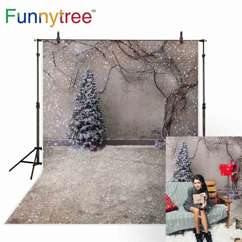 Funnytree backgrounds for photo studio Christmas tree snow winter vine vintage wall photography backdrop photobooth photocall