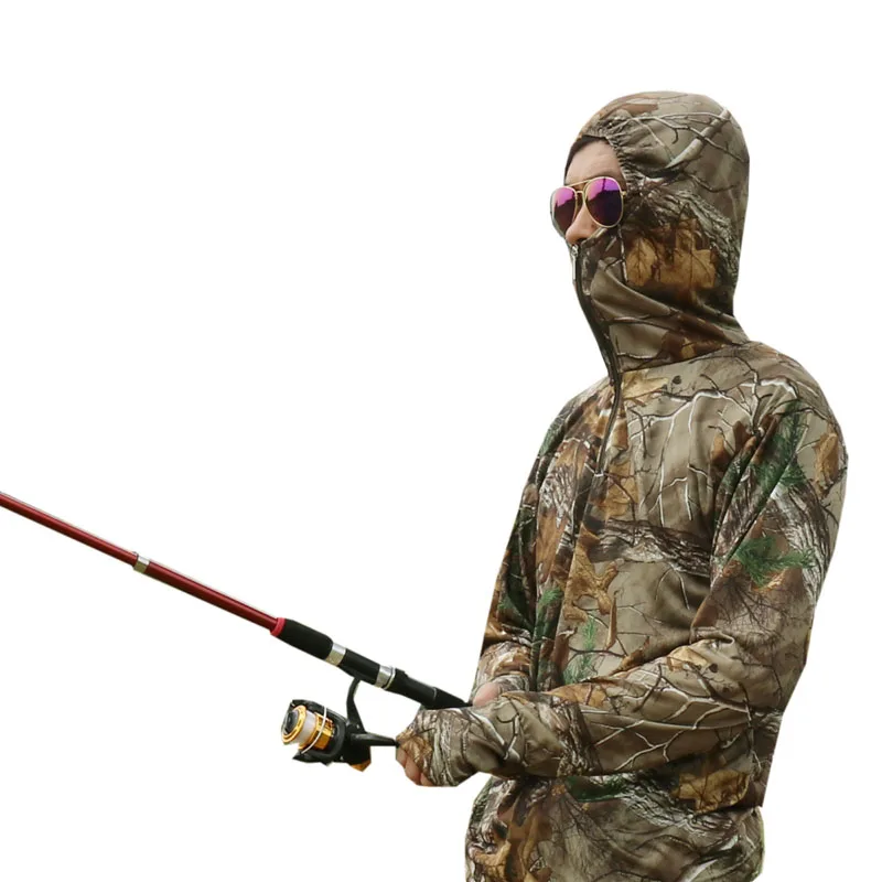 Summer Ultra-Thin Quick-Drying Bionic Camouflage T-Shirt Tops Male Hunting Fishing Hiking Sunscreen Hooded T-Shirts Long Sleeve for sport t shirt long sleeve t shirt