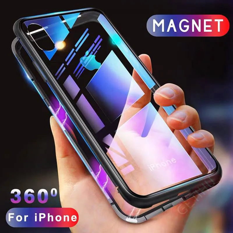 Magnetic Adsorption Metal Case For On iPhone X XR XS MAX Back Magnet Cover For iPhone 6 6s 7 8 Plus Full Protection Case Coque