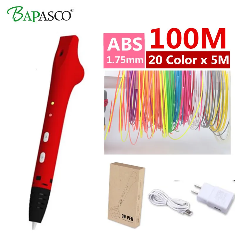 

2018 Newest 3D Pens BAPASCO 4S-01 3D Printing Pen+100M ABS scribble pen For Kids Puzzle Education Tool caneta 3d pen DIY Gifts