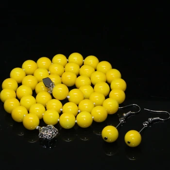 

Original design new arrival special design 10mm yellow baking paint glass round beads necklace earrings 18inch B2333