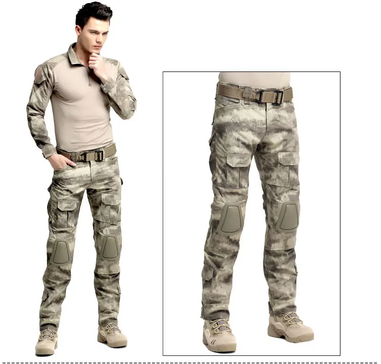 Тактический костюм военная форма спецназ Военная Маскировочная костюм армейский Мультикам одежда брюки + футболка + наколенник