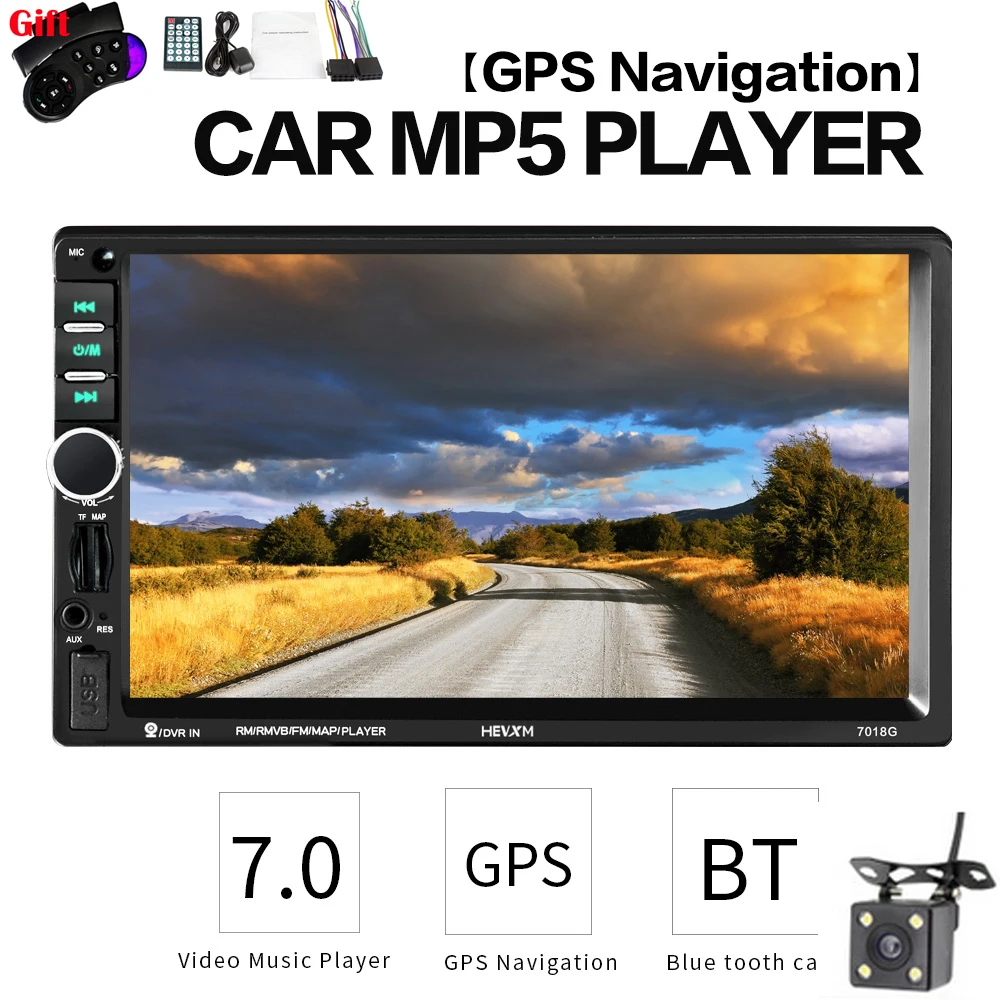 2 Din 7'' Car Multimedia MP5 Player GPS Navigation Camera Map Touch