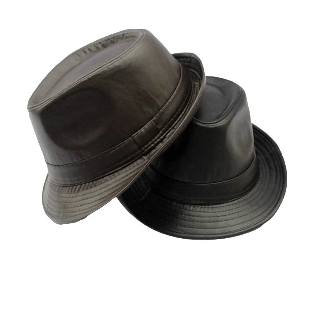 Для мужчин и женщин Стильная искусственная кожа Панама Трилби кепки сплошной цвет Джаз Fedora Hat Hot HATCS0073