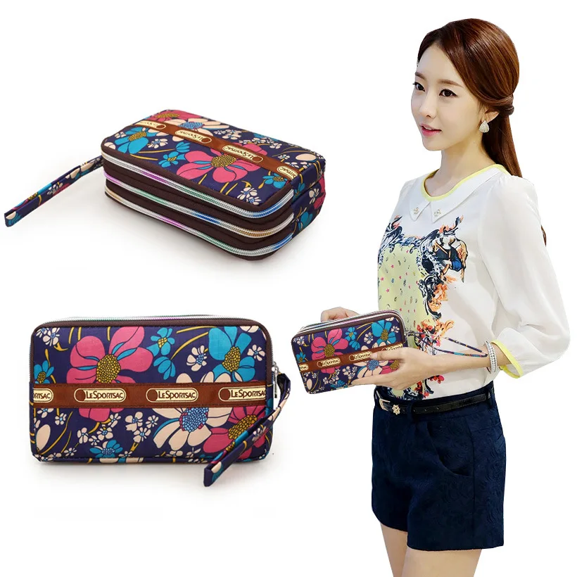 

2018 New printing waterproof Purse Long Type Purse/Wallet Nylon Fabric Fresh three layer Women Clutch casual day Element Clutch