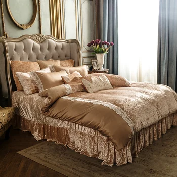

Luxury Brown Gold Fleece Warm Bedding Set Soft Queen King size 4Pcs Bed set Bedlinen Duvet cover Bed sheet set Pillowcases