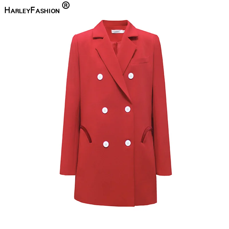 

HarleyFashion Casual Luxury Bodycon Turn-down Tunic Six-Button Female Blazer