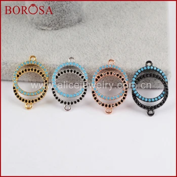 

BOROSA CZ Micro Pave Double Round Charm Connectors for Bracelets,Handcrafted Drusy Cubic Zirconia Connector Double Bails WX527