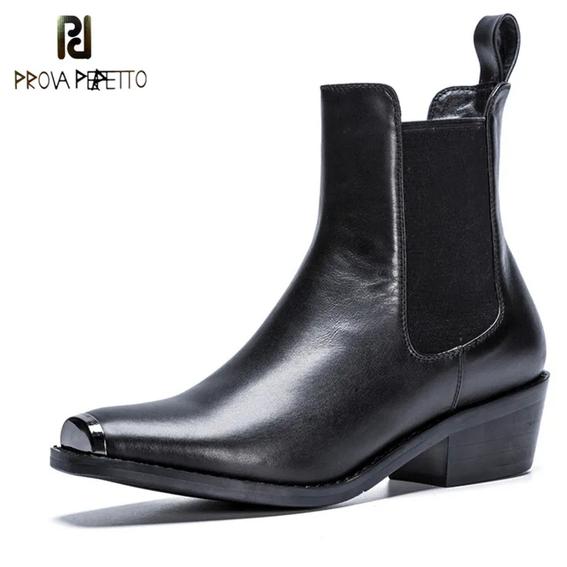 

Prova Perfetto New Style Woman Ankle Boots Fashion Metal Decoration Square Toe Boots Women Gladiator Boots Genuine Leather Shoes