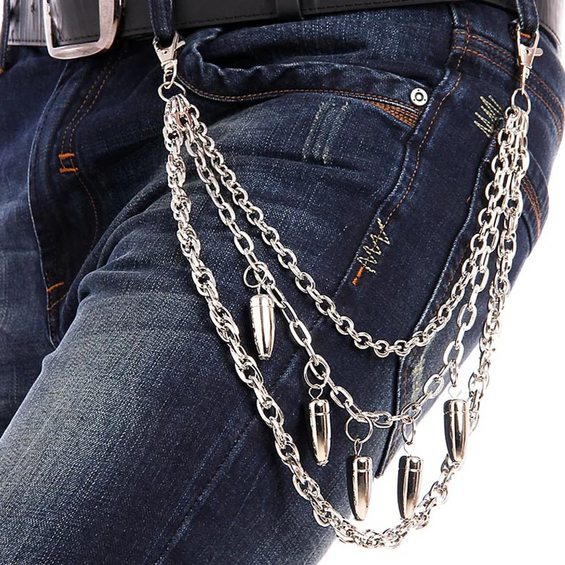 Punk Hip hop Belt Waist Chain Bullet Multilayer Pants Chain Key Chain