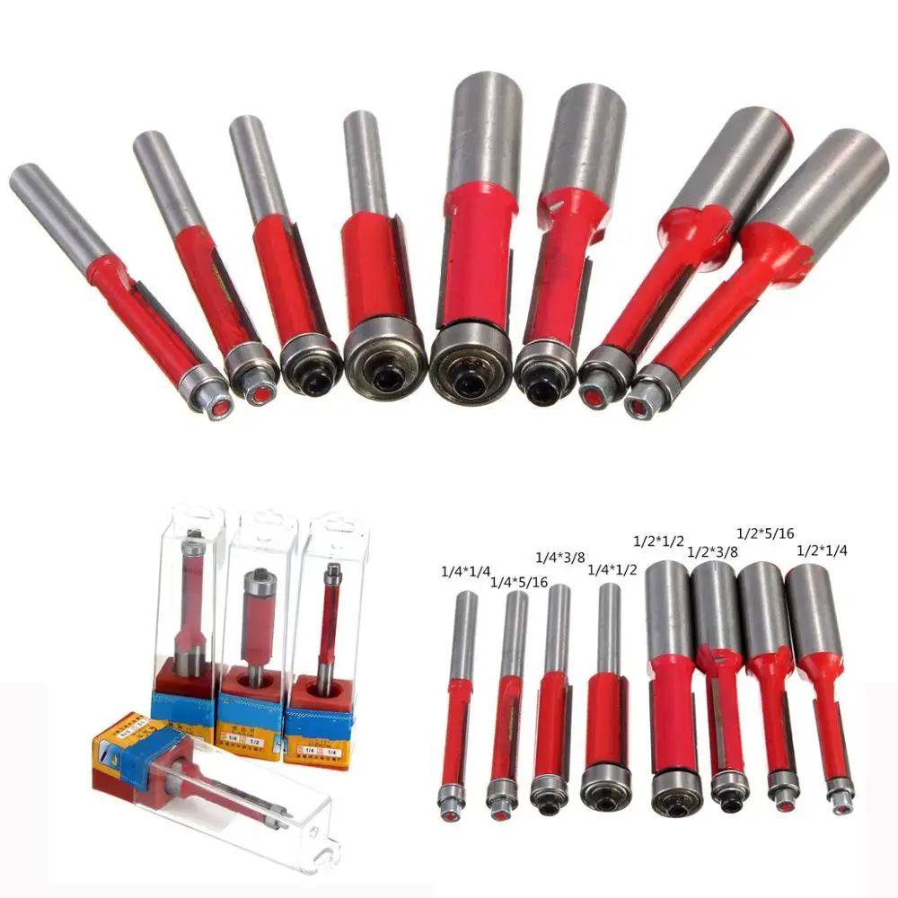 8 Size Optional 1/4\" /1/2\" End Dual Flutes Straight Shank Trim Router ...