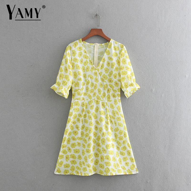 

Summer elegant mini dress women casual beach dresses spring vintage clothes korean club vestidos yellow elbise 2019