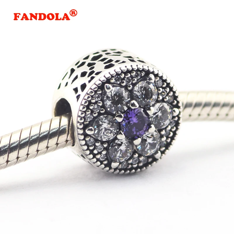 

Fits Pandora Charms Bracelets Forget Me Not Beads with Purple and Clear Cubic Zirconia 100% 925 Sterling Silver Jewelry