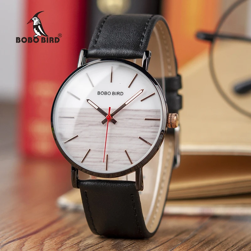 BOBO BIRD Metal Men Watches Quartz Wrist Watch Male Leather Strap Customized Logo erkek kol saati
