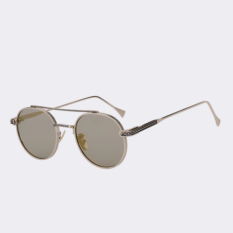 XIU Двойные Лучи круглые мужские Солнцезащитные очки женские стимпанк брендовые дизайнерские солнцезащитные очки винтажные Ретро зеркальные линзы UV400 - Цвет линз: Gold w gold mirror