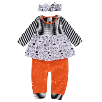 

Autumn Baby Girl Clothes Set Cotton Bear Striped T-shirt Tops+ Pants+Headband 3pcs Infant Clothes Newborn Baby Clothing Set