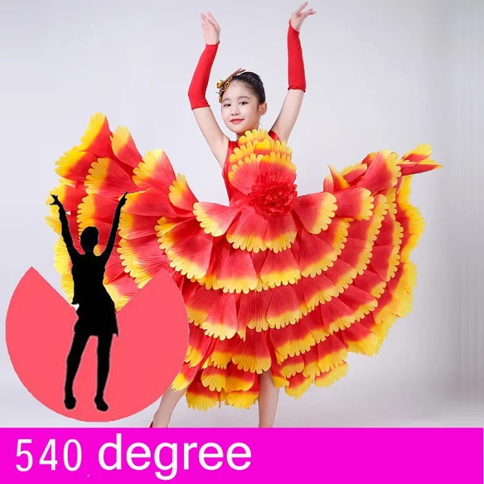 Детские костюмы танцовщицы танец фламенко нарядное платье одежда для выступлений для девочек платья для бальных танцев для детей DN3037 - Цвет: 540 degree
