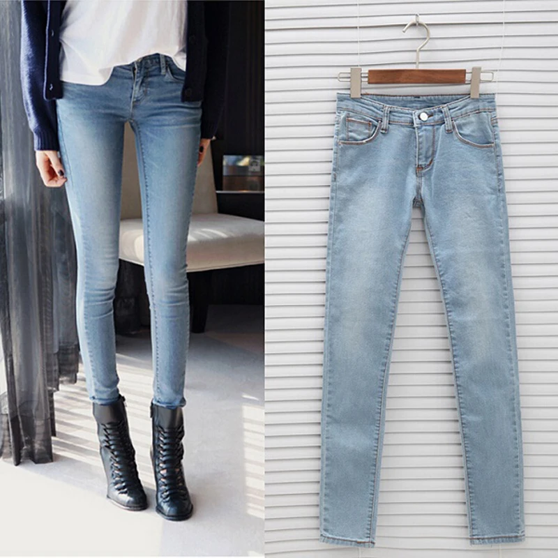 Women Jeans,2015 New Fashion Korean Style Retro Vintage Slim Feet Light