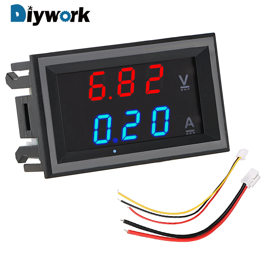 Цифровой вольтметр и амперметр DIYWORK с кабелем светодиодный дисплей измеритель