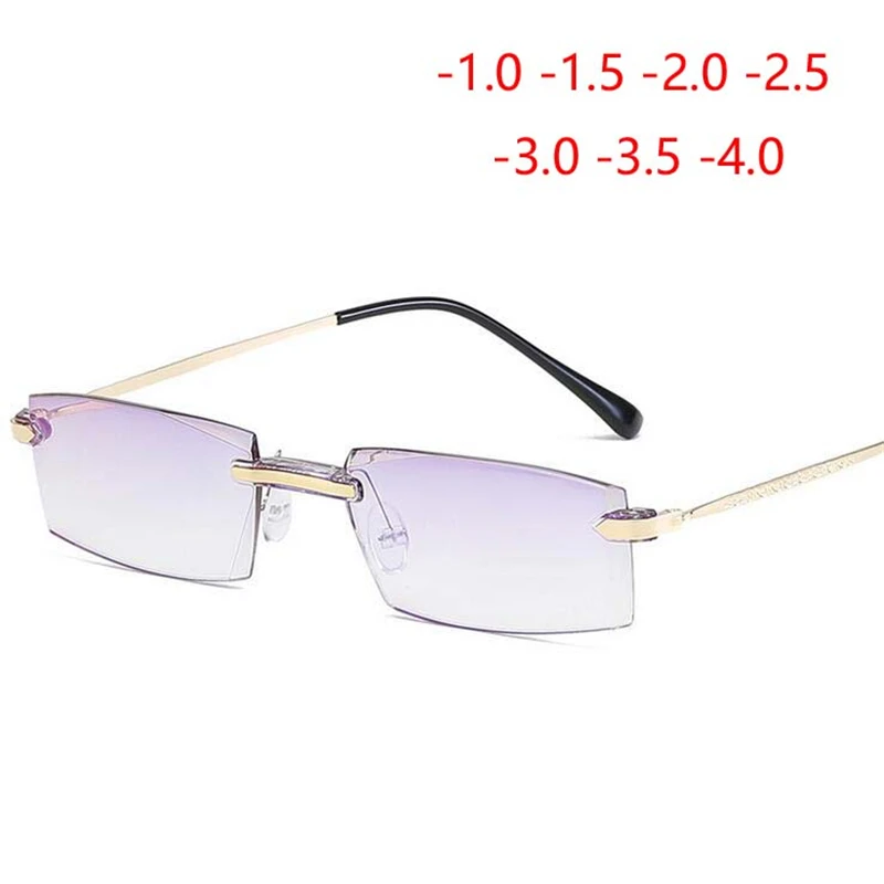 

Luxury Diamond Cutted Style Myopia Glasses Men Anti-blue Light Rimless Short-sight Eye Glasses -1 -1.5 -2 -2.5 -3 -3.5 -4.0
