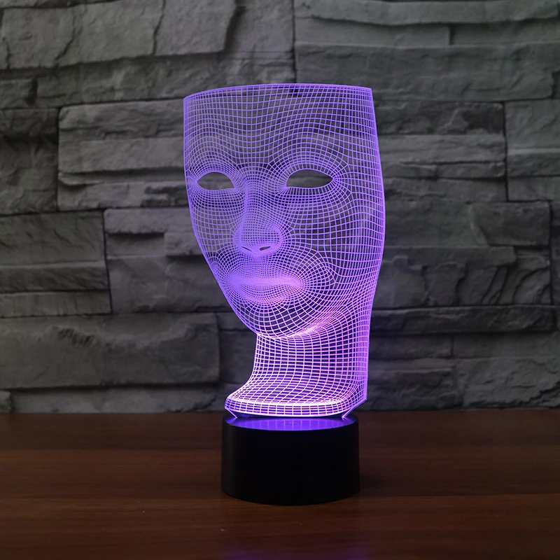 Face Mask 3d Lamp 7 Color Led Night Lamps For Kids Touch Led Usb Table