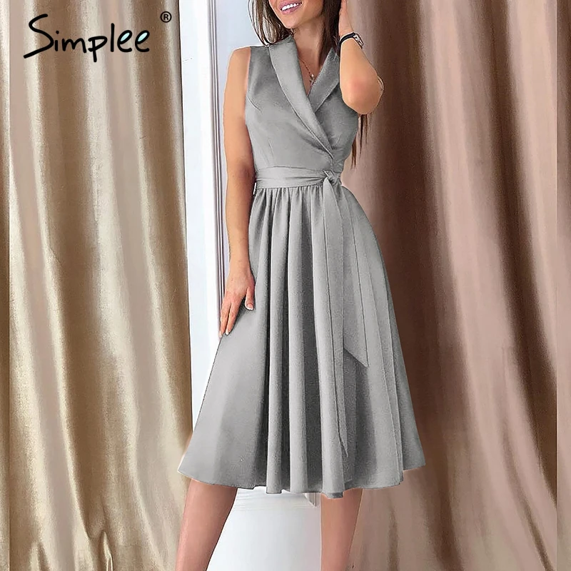 

Simplee Vintage sleeveless women dress Summer v neck sashes long plus size dress festa Elegant red linen female party dress 2019