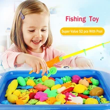 LWKO 52 шт. 3D Магнитная рыбалка игрушки рыбы магнит игры со стержнем и чистая Развивающие игрушки для детей игрушки для Детский подарок