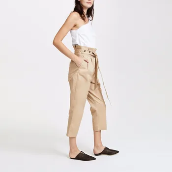 

HDY Haoduoyi OL Commuter Solid Color High Waist Straight Pants Buttons with Belted Strap Pants