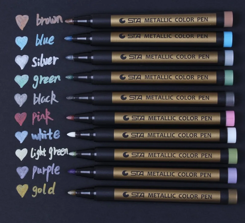Sta canetas marcadoras metálicas, 10 cores, pintura