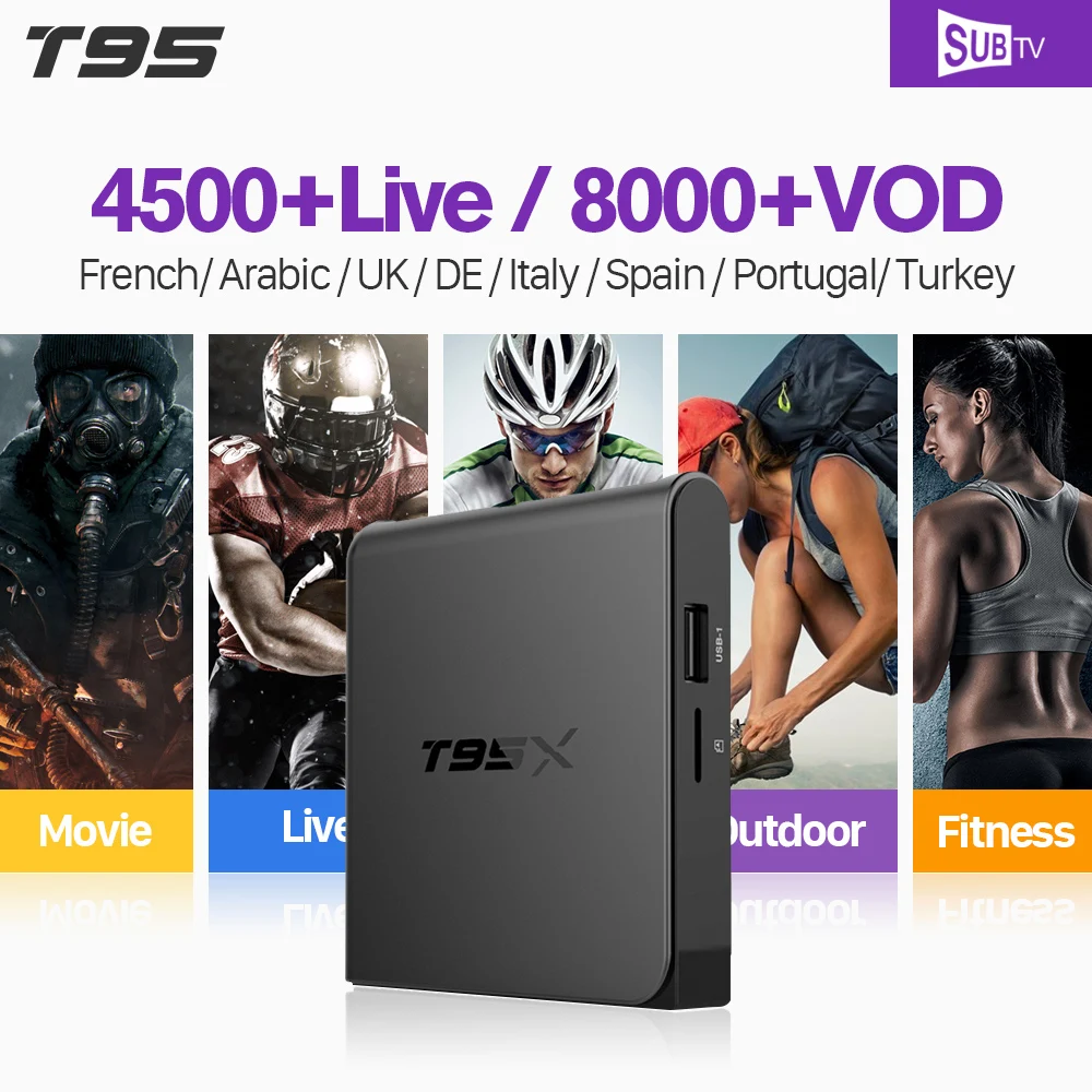 

T95X IPTV France Arabic Android TV Receiver S905X Android Quad Core H.265 Media Player Set top box IPTV Belgium France Arabic