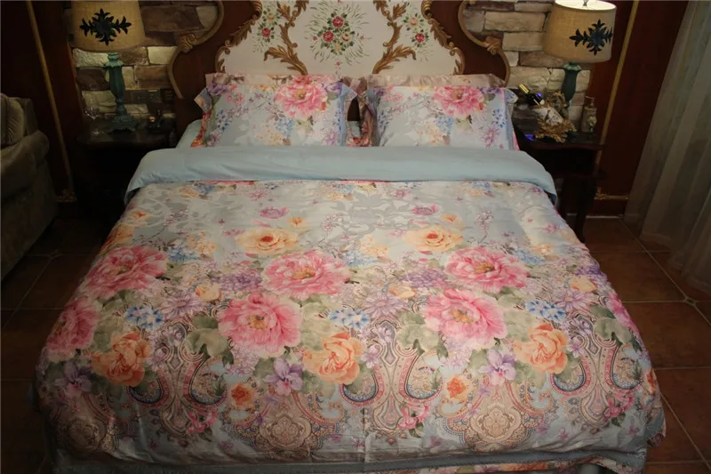 Waliicorners New Luxury silk cotton bedding set blue black satin duvet cover sets Bohemia style bed linen bedclothes 29 3