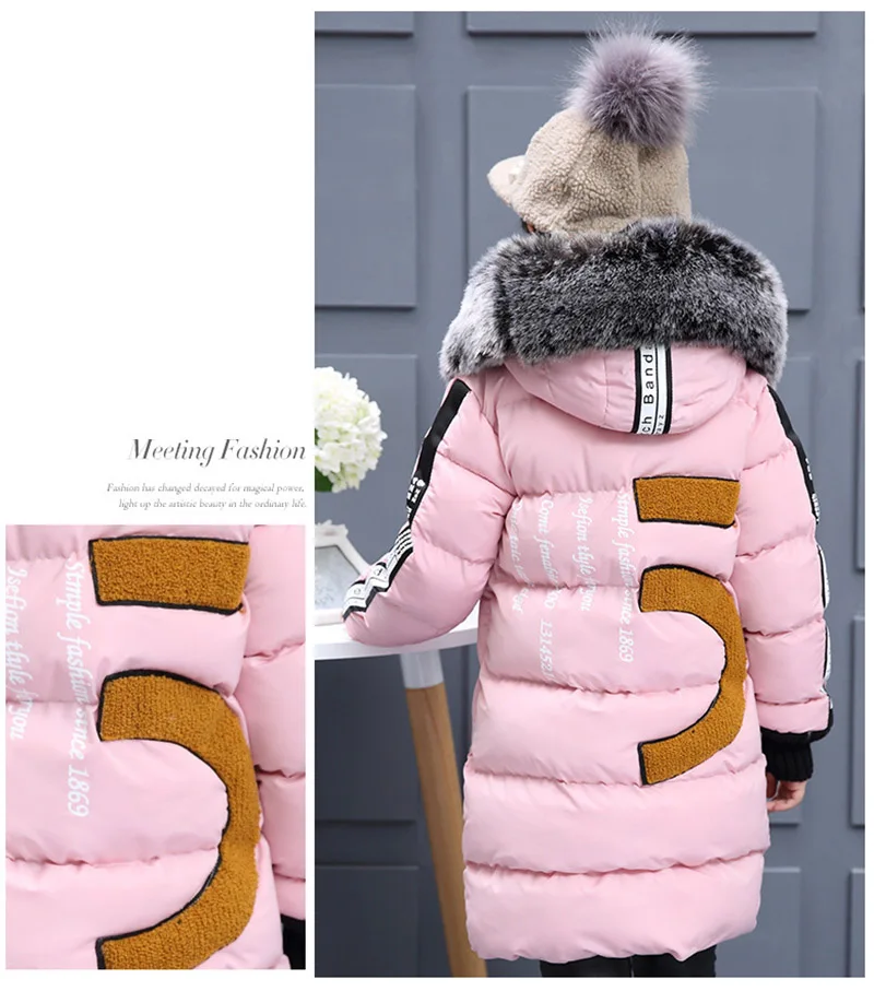 2018 Faux Fur Hood Jacket for Girls Children Snow Wear Parka Thick Cotton-Padded Winter Jacket for Children Christma Winter Coat (8)