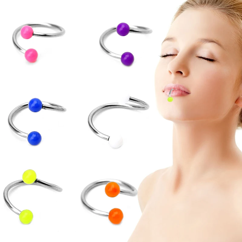 

6Pcs Muti-Color Spiral Labret Lip Navel Eyebrow Bars Rings Piercing