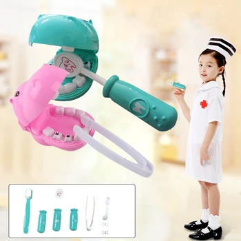 

Play Toys Doctor'S Toy Set Hippo Toys Plastic 9pcs/Set Practice DIY Multi-Function Funny Toy Gift Box Teeth Game Educational