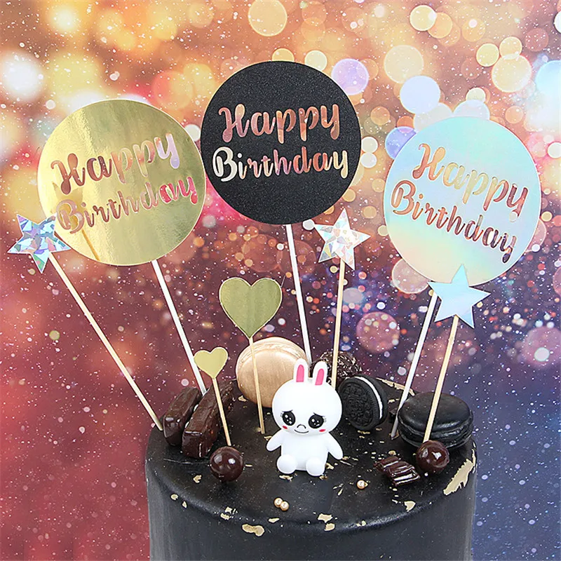 Biling Золотая Серебряная черная Лазерная Звезда "с днем рождения" торт Топпер десерт украшения для дня рождения прекрасные подарки