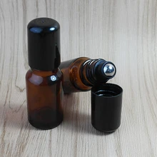 10 шт./лот, 10 мл, стеклянная бутылка с ароматом янтаря, эфирное масло, стеклянный ролик, бутылка для ароматерапии с черной крышкой