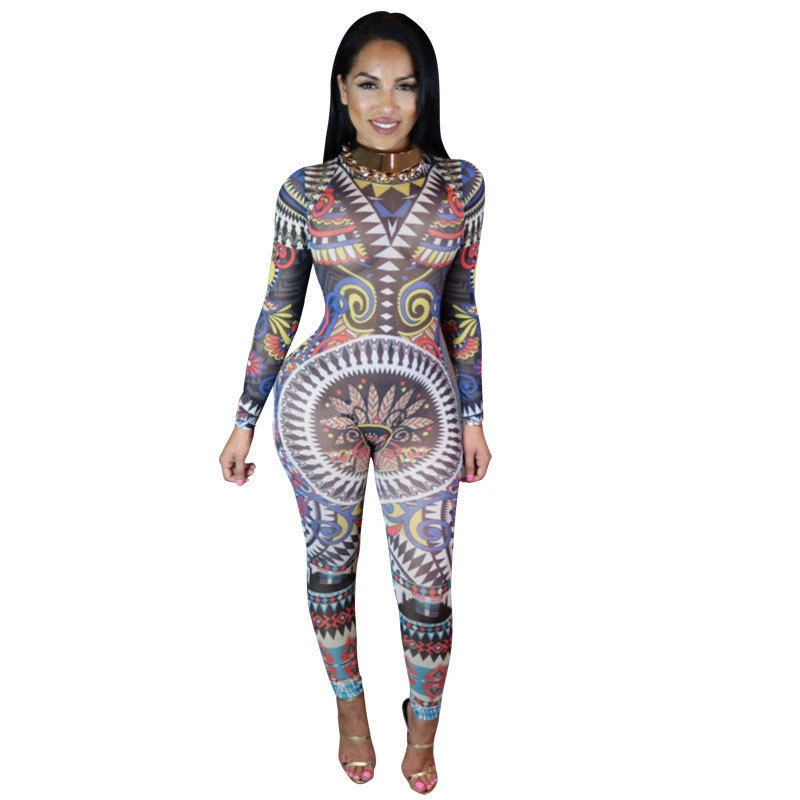 Buy 2017 New Boho Printed Women Jumpsuit Sexy Backless Romper Long Sleeve