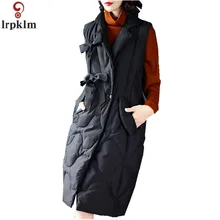 Брендовый жилет Европейский пуховик женский жилет длинный зимний жилет с белым утиным пухом свободная модная Свободная блузка LZ286