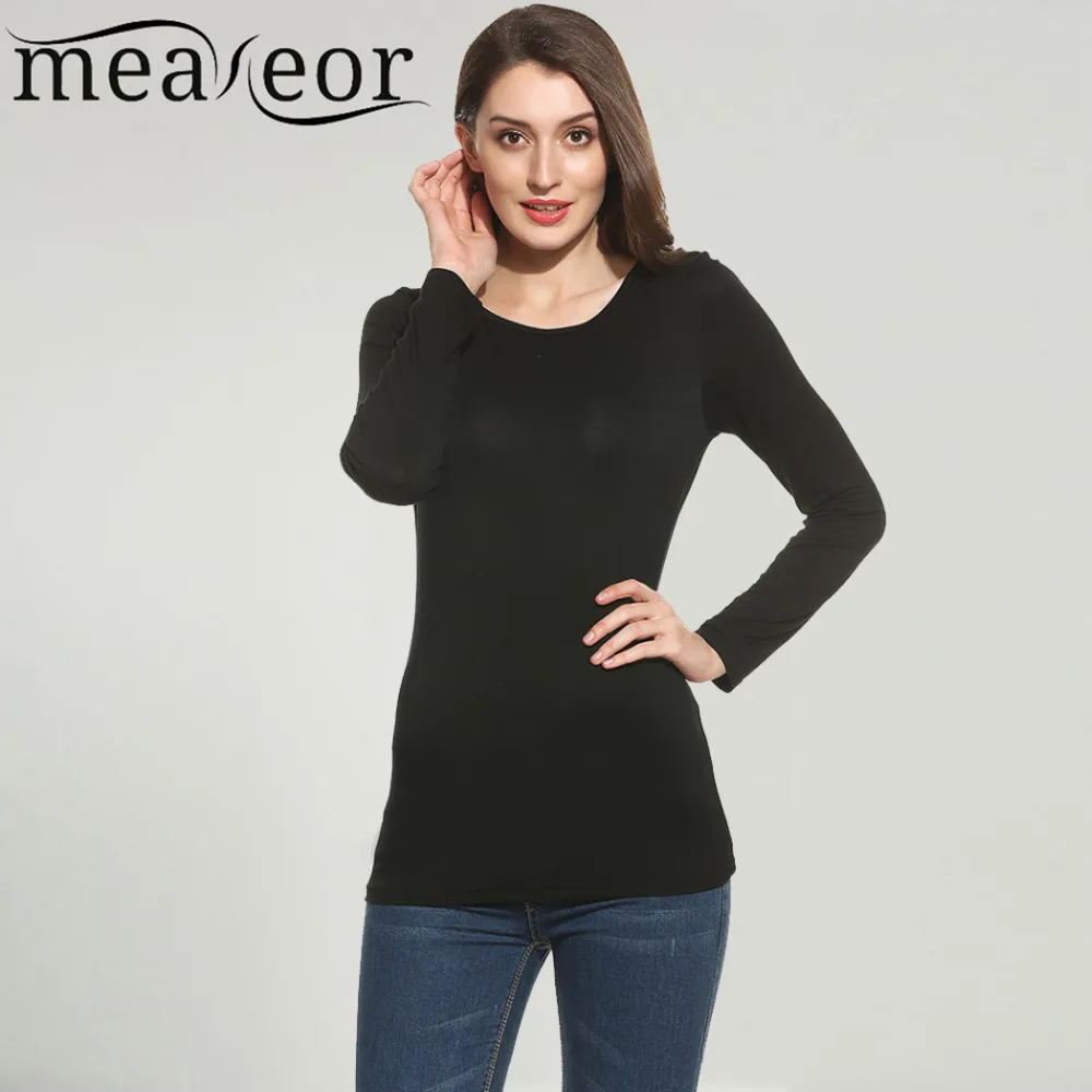 Meaneor Women Casual long T shirt Raglan Long Sleeve Round Collar Solid