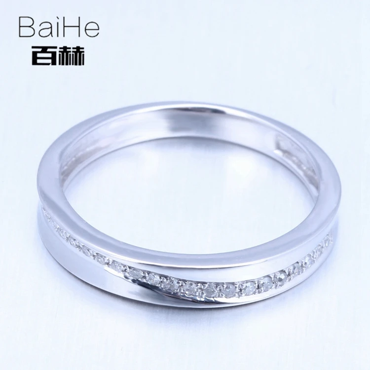 BAIHE Solid 14 K белое золото(AU585) 0.15CT сертифицированные H/SI круглые огранки из натурального бриллианта свадебные женские модные ювелирные изделия кольцо