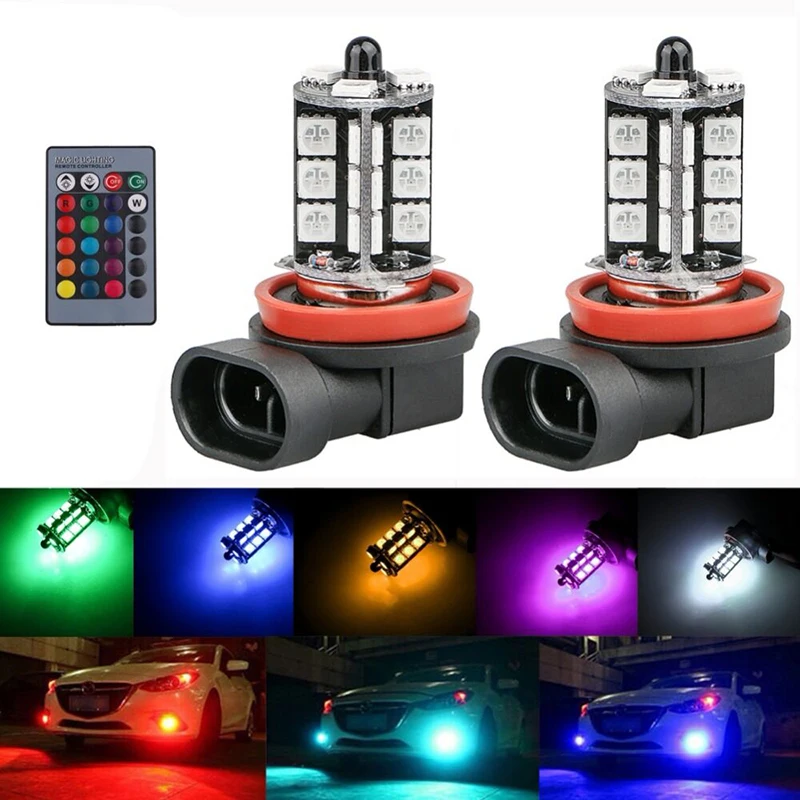 2 шт. H11 RGB светодиодный автомобильный головной светильник 5050 27 SMD противотуманный