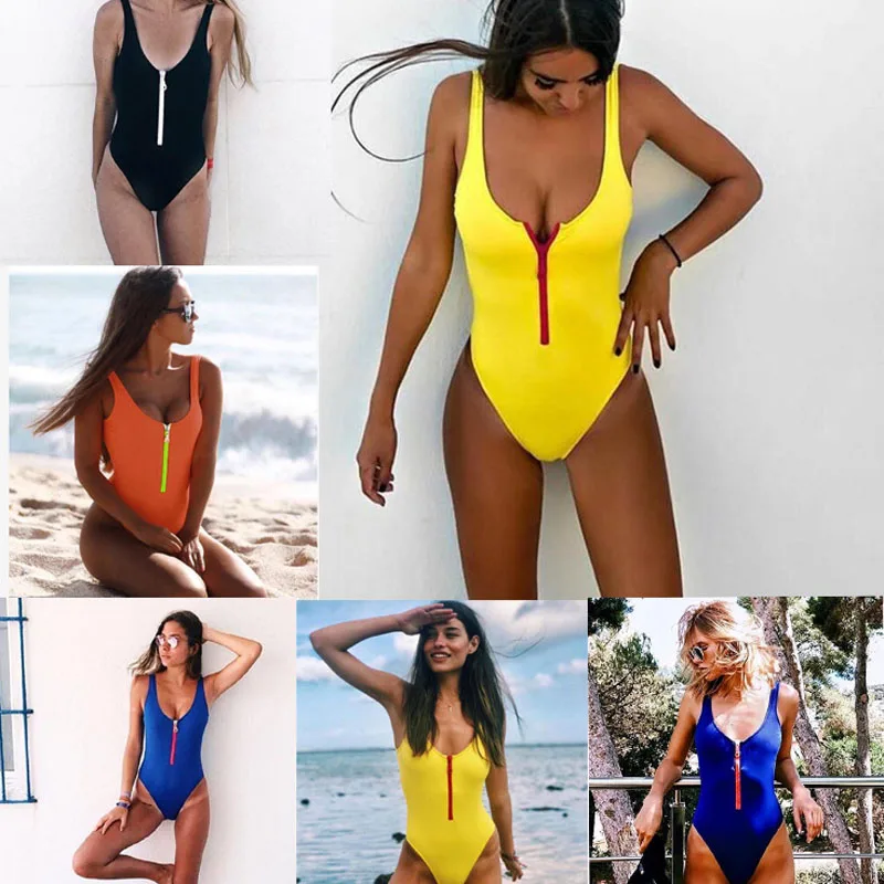 

Swimwear Women 2018 High Waist Swimsuit Sexy Patchwork zipper Beachwear Tie Bathing Suit Push Up Swimming Maillot De Bain femme