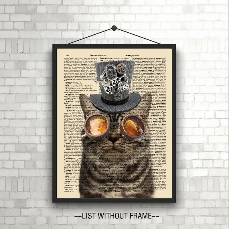 

Upcycled Vintage Dictionary Art Print Steampunk Cat Classical Wall Art Fine Art Paper Cat Living Room Poster Unframed